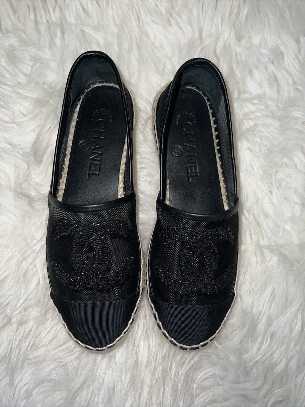 CHANEL Black Mesh Espadrille Slip-Ons with Embroidered CC - Picture 13 of 13